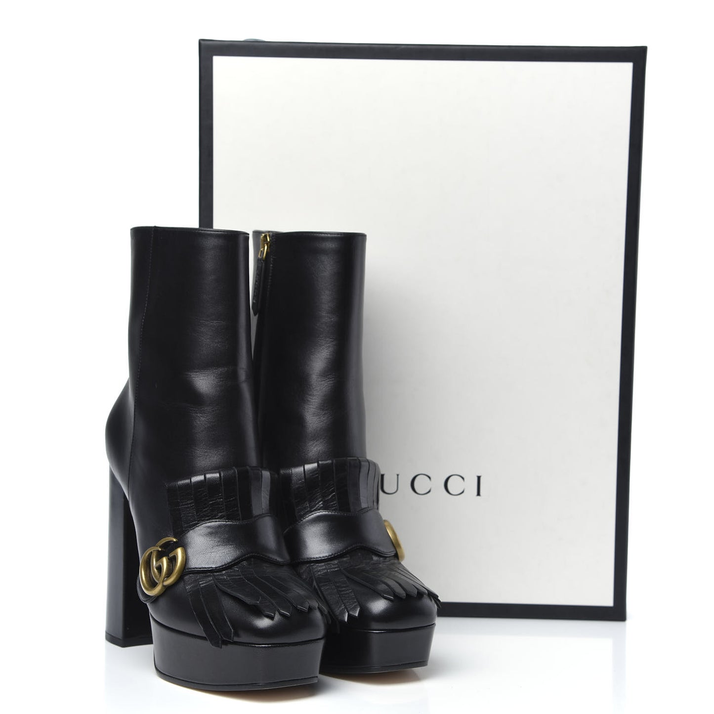Malaga Kid GG Marmont Fringe Platform Ankle Boots 40 Black