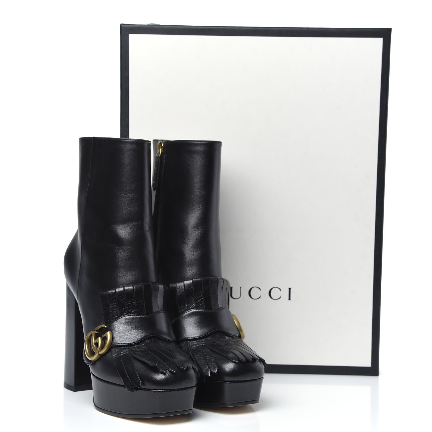Gucci Malaga Kid GG Marmont Fringe Platform Ankle Boots 40 Black 8 of 8