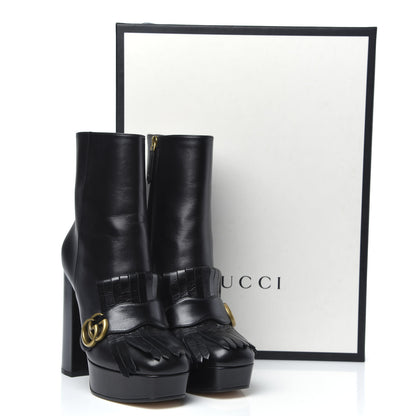 Gucci Malaga Kid GG Marmont Fringe Platform Ankle Boots 40 Black 8 of 8