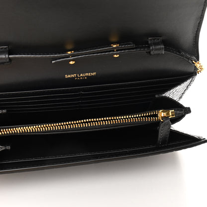 Saint Laurent Calfskin Crocodile Embossed Monogram Chain Wallet Black 5 of 10
