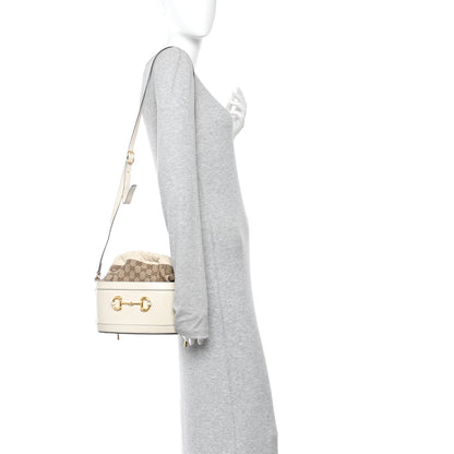 Gucci Monogram Textured Calfskin Horsebit 1955 Drawstring Bucket Bag Beige Mystic White 2 of 10