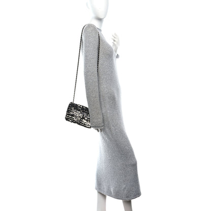 Chanel Sequin Camellia Small Single Flap Silver Black 2 of 12