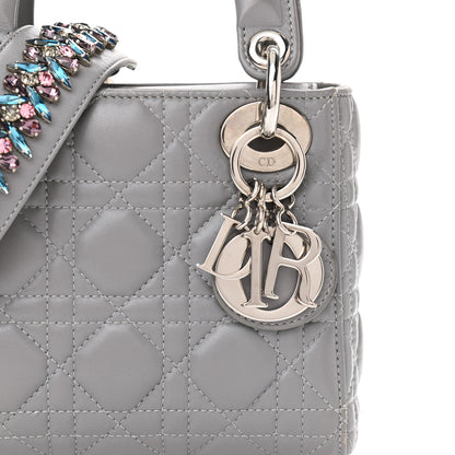 Christian Dior Lambskin Cannage Mini Lady Dior Crystal Strap Grey 7 of 11
