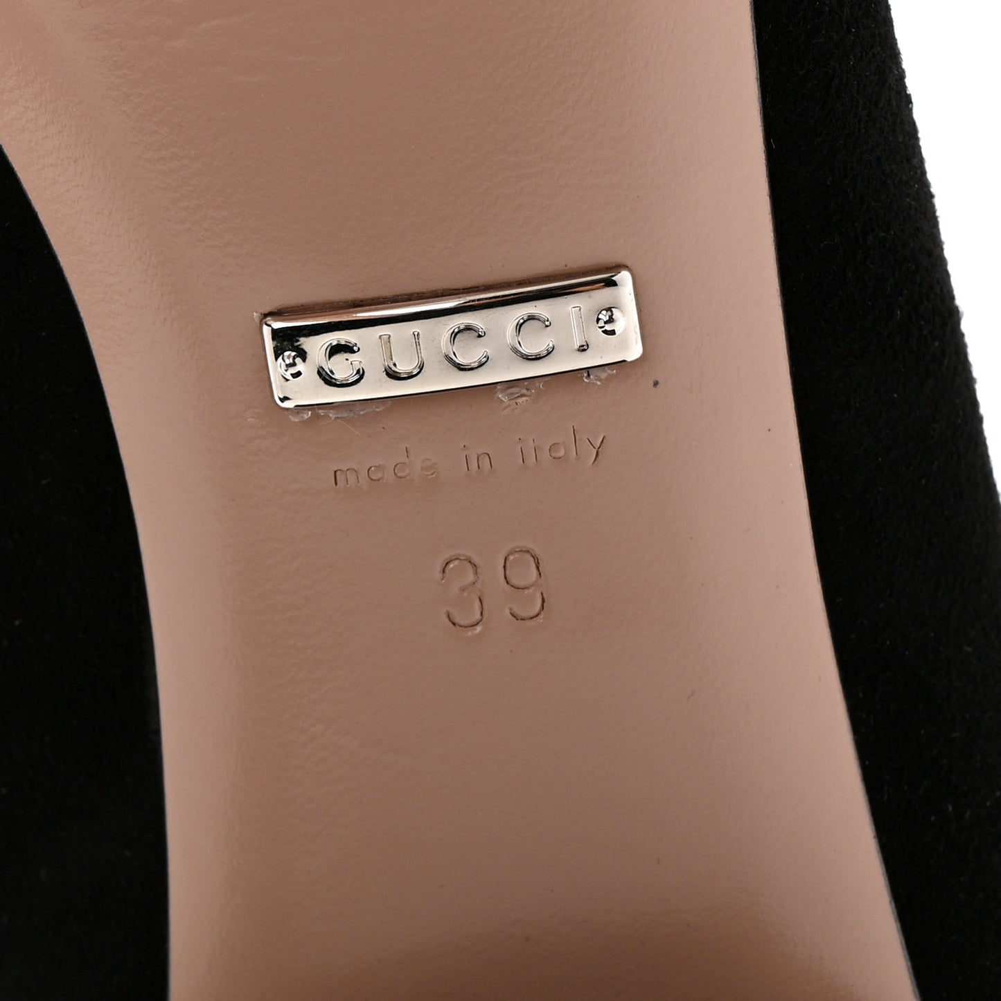 Suede Crystal Interlocking G Low Heel Pumps 39 Black