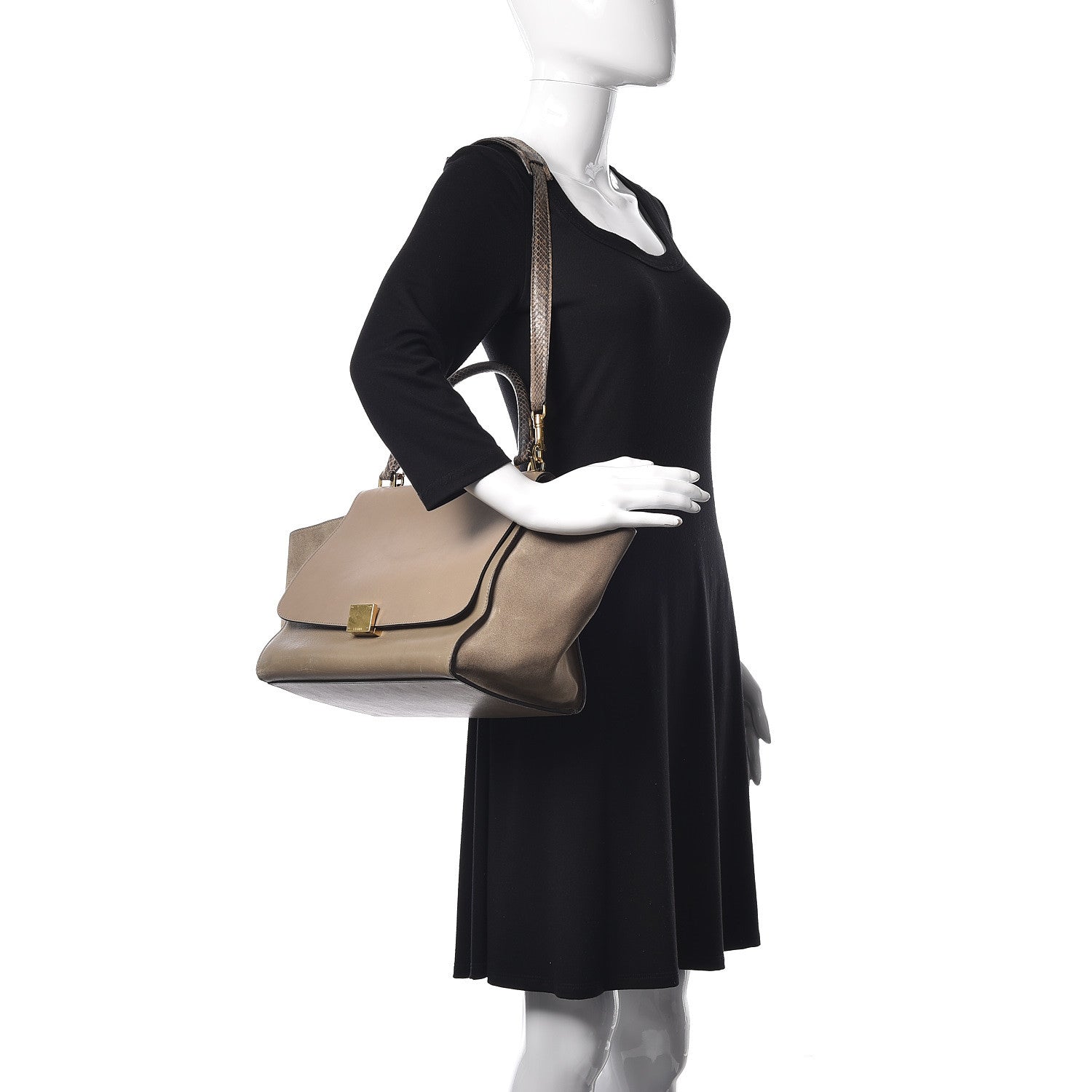Celine Calfskin Suede Whipsnake Medium Trapeze Black Dune 2 of 29