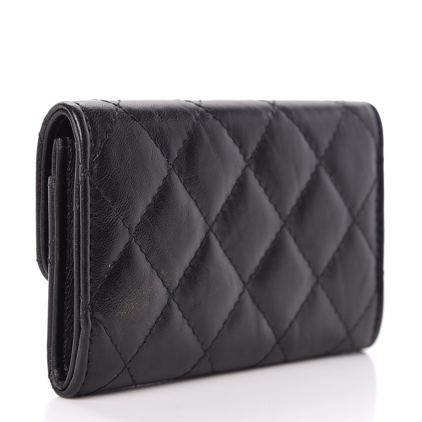 Aged Calfskin Quilted Reissue Flap Card Holder Black
