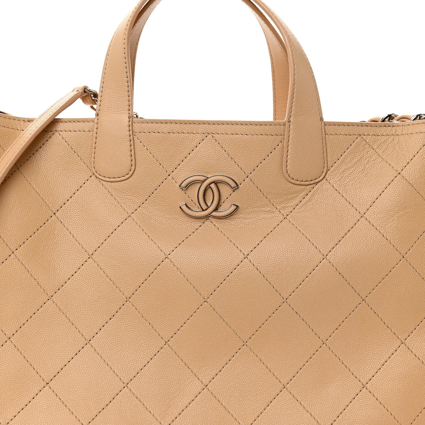 Caviar Stitched Large Shopping Tote Beige