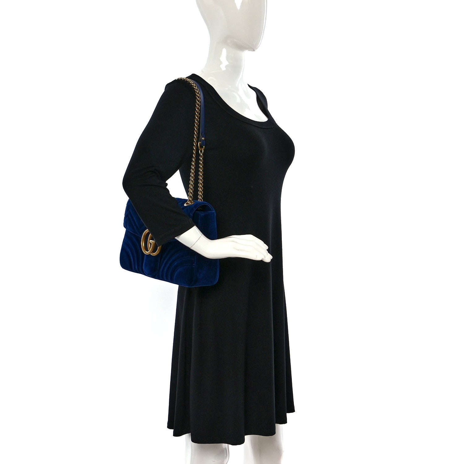 Gucci Velvet Matelasse Medium GG Marmont Shoulder Bag Cobalt Blue 2 of 9