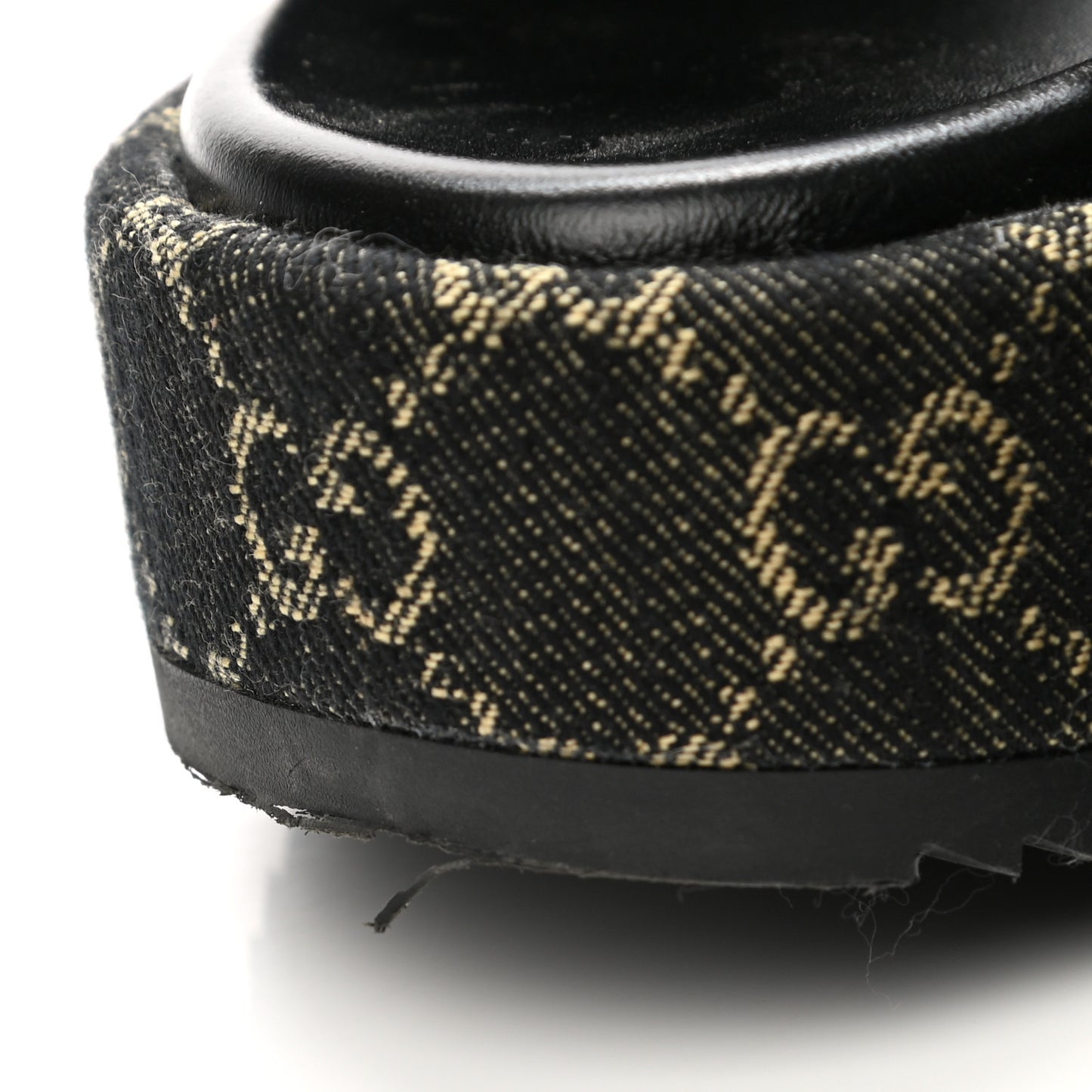 Jacquard Black Denim GG Monogram Angelina Platform 55mm Slide Sandals 38 Black Ivory