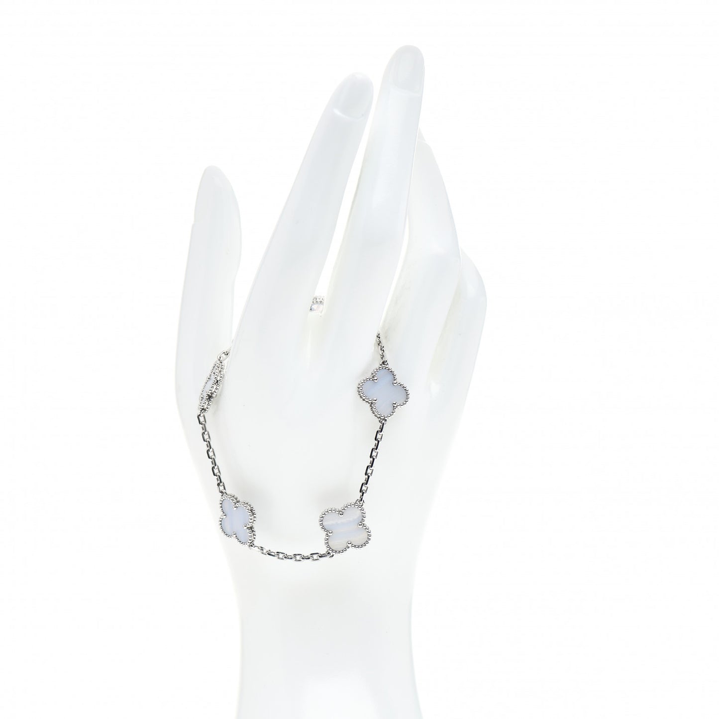 18K White Gold Chalcedony 5 Motifs Vintage Alhambra Bracelet