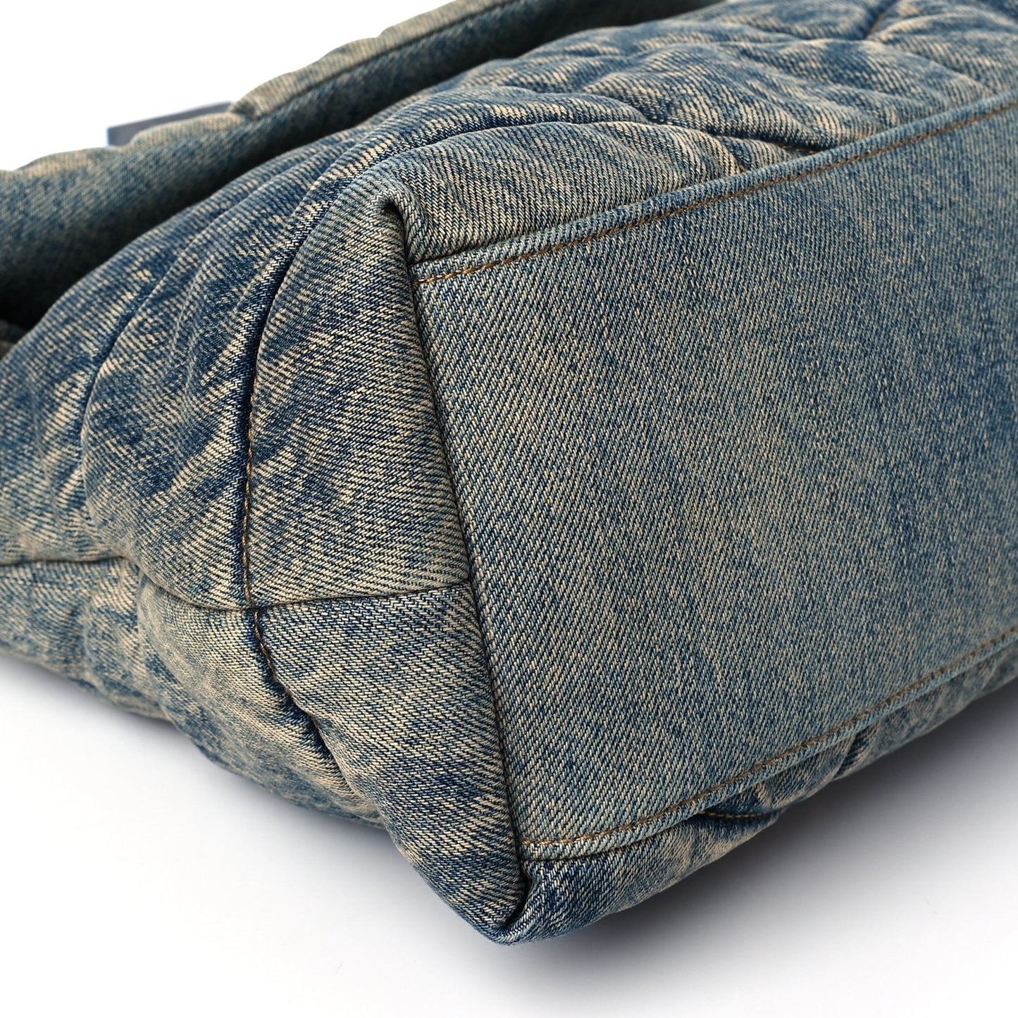 Denim Quilted Medium Loulou Puffer Monogram Chain Satchel Blue Black