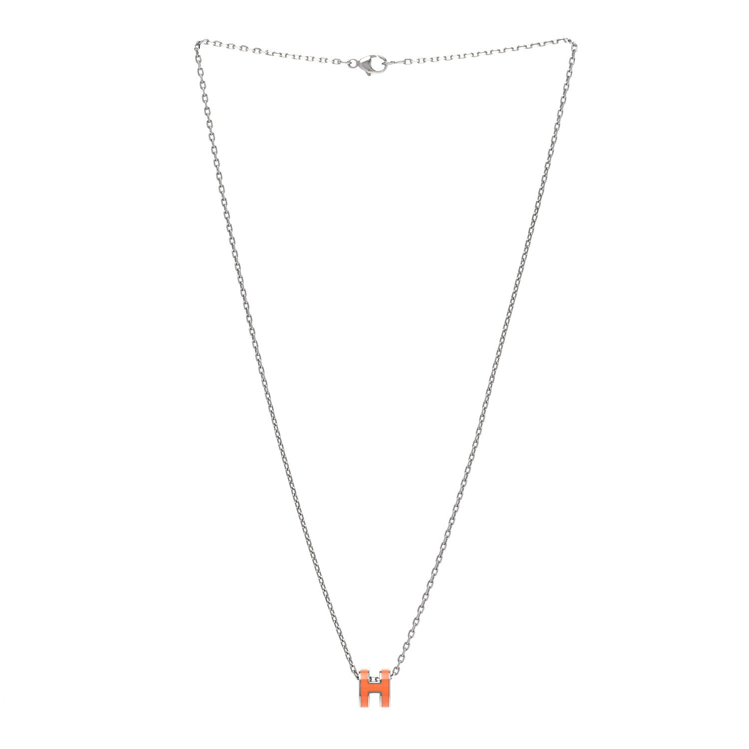 Hermes Lacquered Palladium Mini Pop H Pendant Necklace Orange 3 of 8