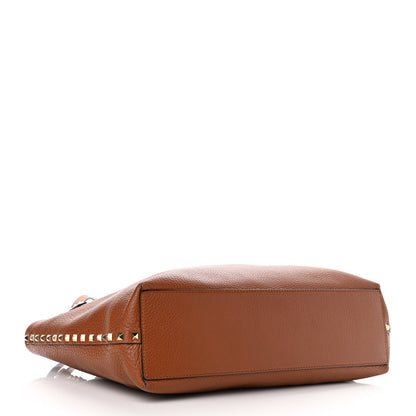 Valentino Garavani Pebbled Calfskin Rockstud Tote Brown 5 of 10