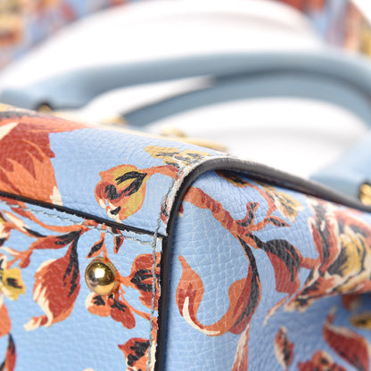Burberry Soft Grain Calfskin Floral Print Small Buckle Tote Peony Rose Pale Blue Vibrant Orange 13 of 15