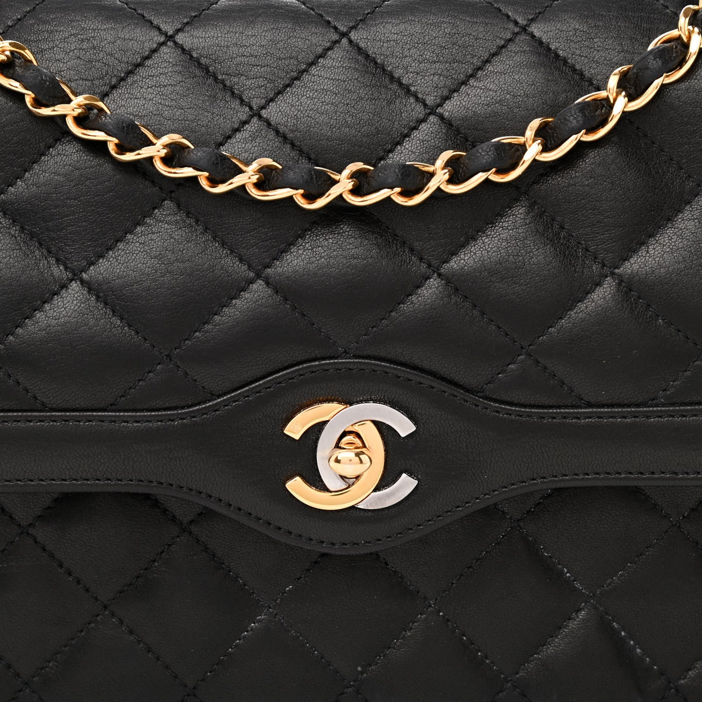 Lambskin Quilted Medium Double Flap Bag Black