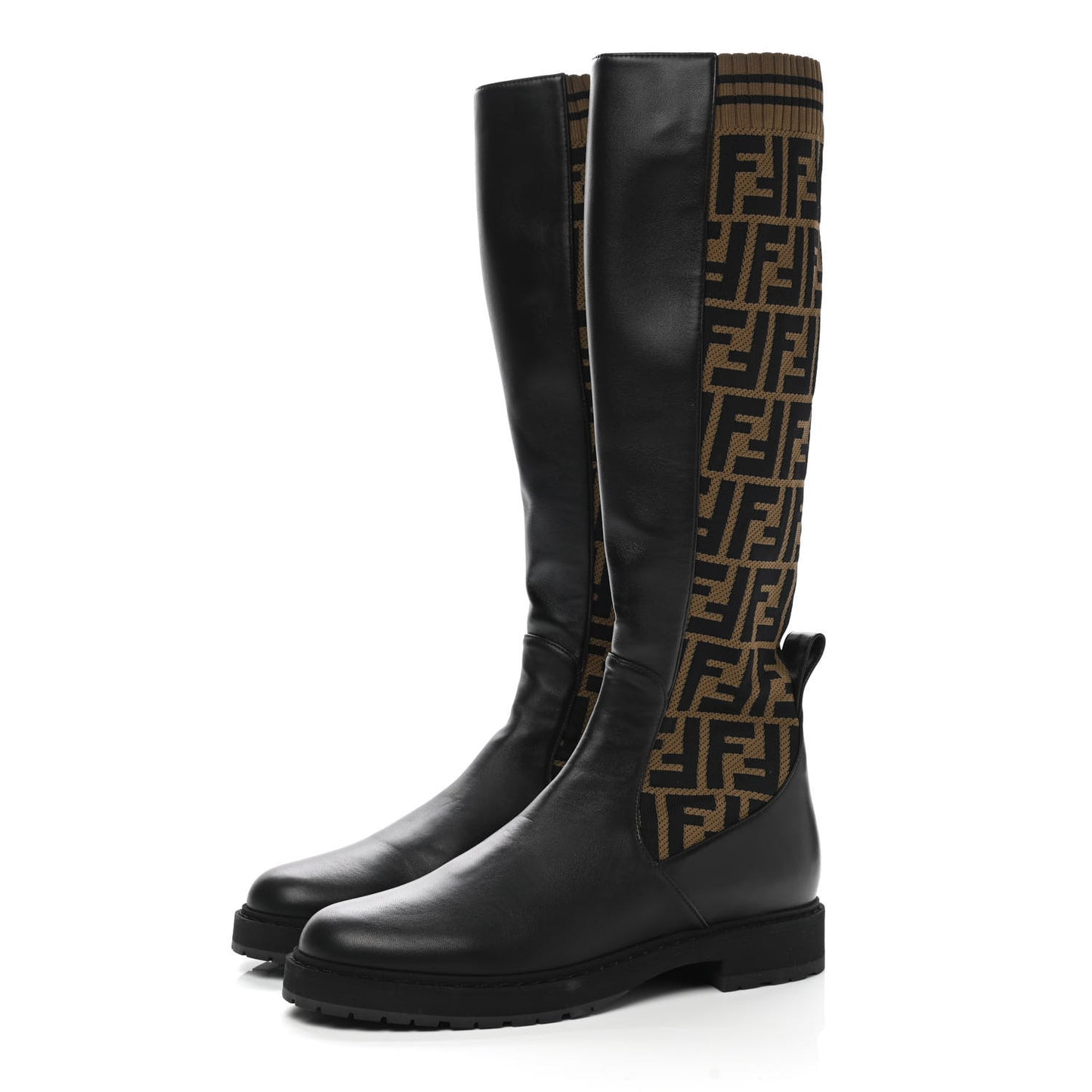 Nappa Microfiber Fabric FF Rockoko Tall Boots 38 Black Tobacco