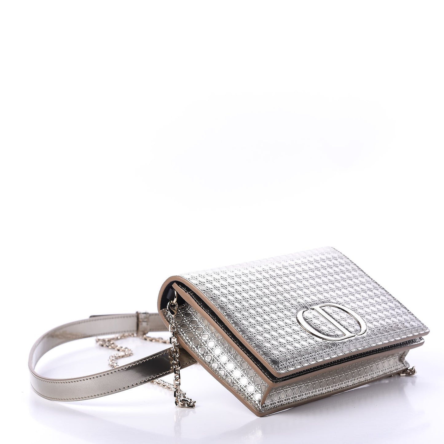 Metallic Patent Micro-Cannage 30 Montaigne 2 in 1 Pouch Gold