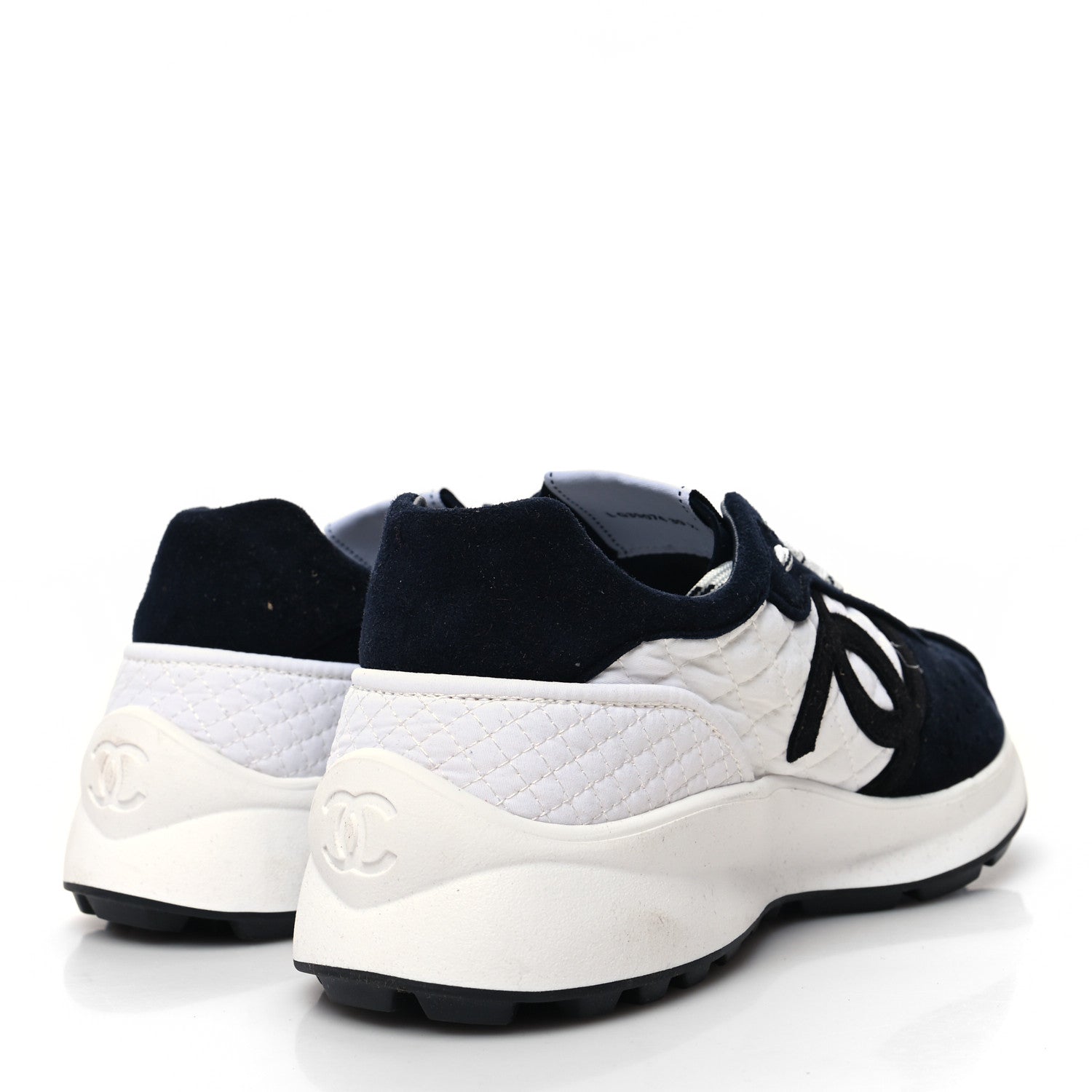 Chanel Fabric Suede Kidskin CC Sneakers 39.5 Navy White 4 of 9