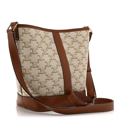 Celine Triomphe Canvas Calfskin Small Bucket Bag White 3 of 10