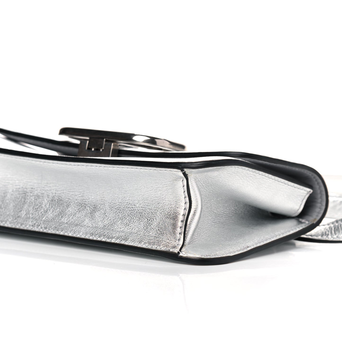 Metallic Calfskin VSling Belt Bag Silver