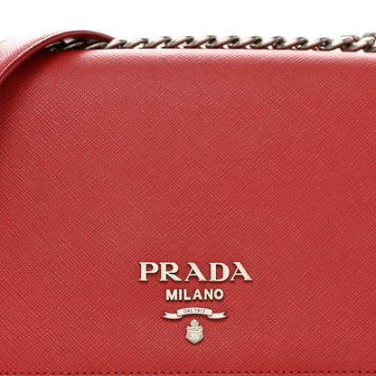 Prada Saffiano Tessuto Nylon Chain Shoulder Bag Rosso 8 of 13