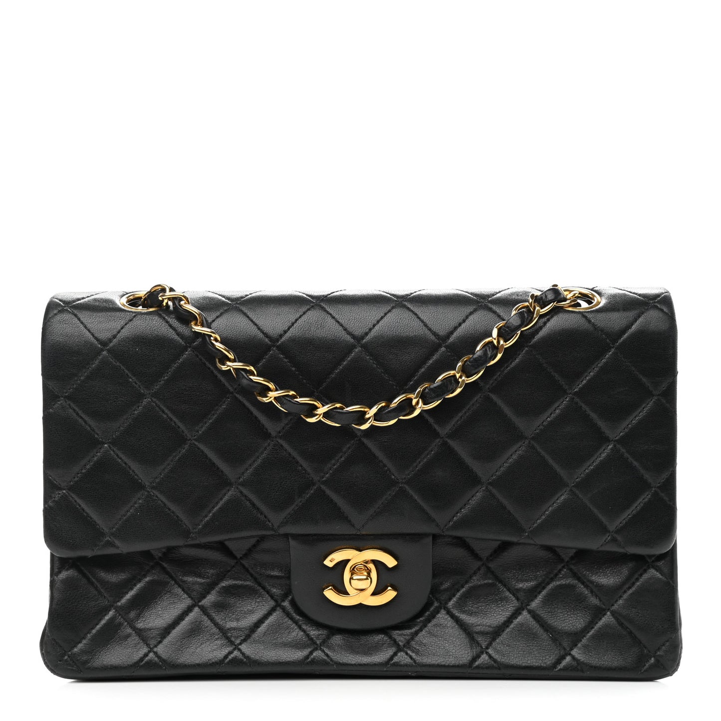 Lambskin Quilted Medium Double Flap Black