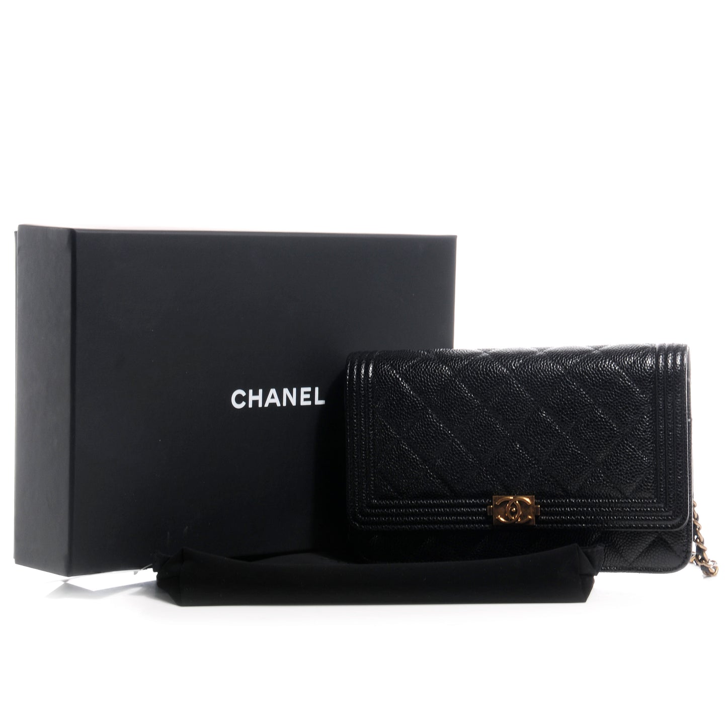 Caviar Quilted Boy Wallet On Chain WOC Black