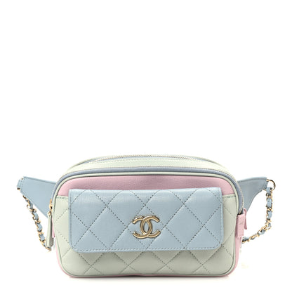 Chanel Goatskin Quilted Tri-Color In & Out Waist Bag Green Blue Pink 1 of 14