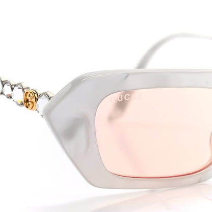 Gucci Acetate Crystal Embellished Rectangle Sunglasses GG0642S White 7 of 7