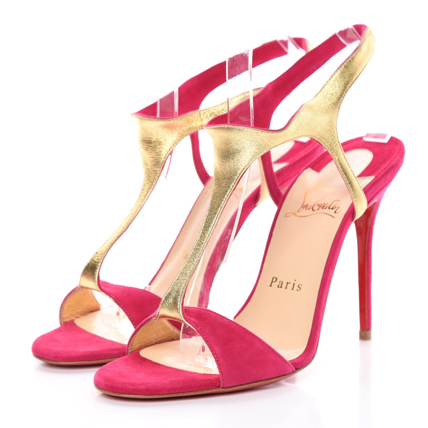 Christian Louboutin Suede Nappa Morphetina 100 T-Strap Sandals 37 Rosa Gold 3 of 10