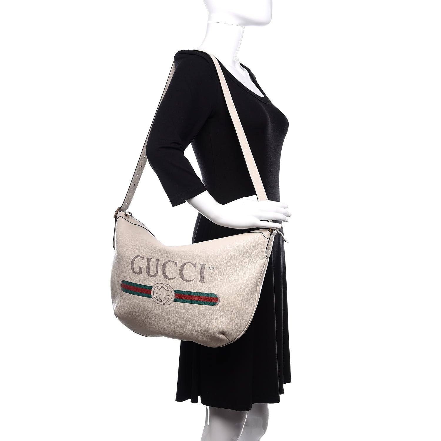 Gucci Grained Calfskin Logo Half Moon Hobo White 2 of 10
