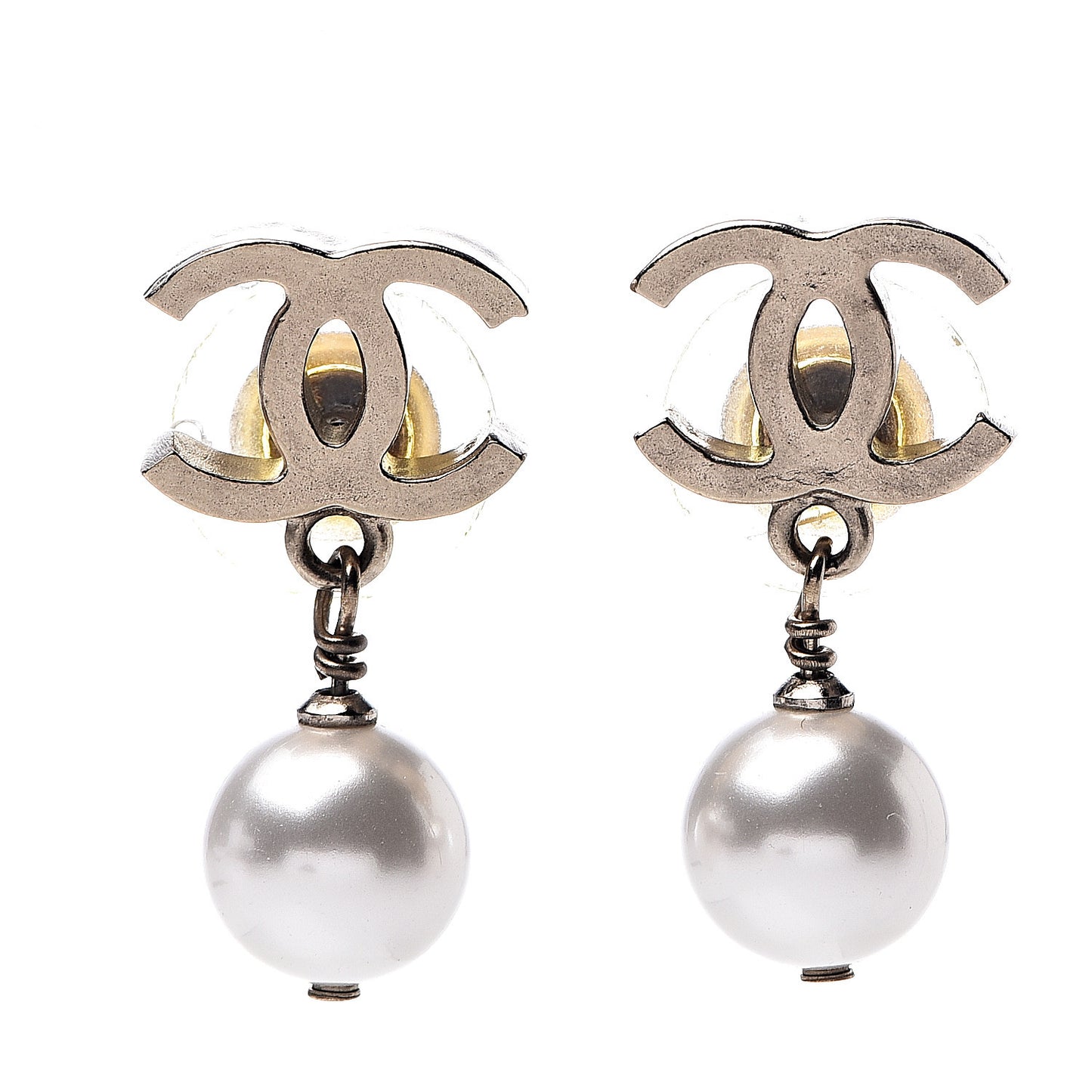 Pearl CC Drop Earrings Gold