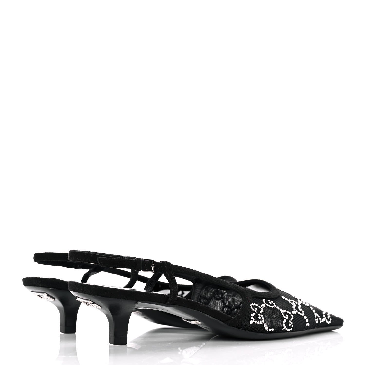Gucci Tela Retino Kid Scamosciato Crystal GG Monogram Square G 35mm Slingback Pumps 38 Black 4 of 7