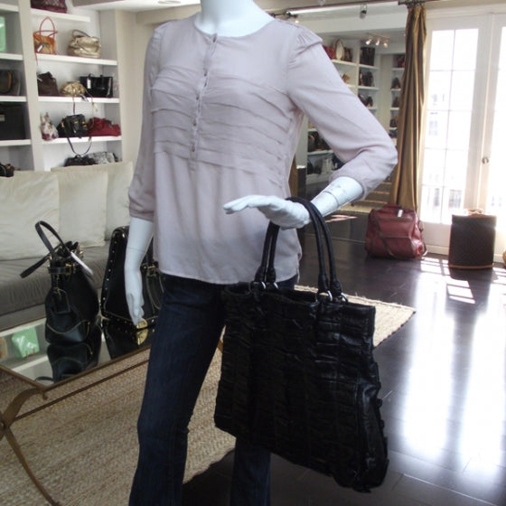 Miu Miu Leather Vitello Lux Pleated Tote Black 2 of 10
