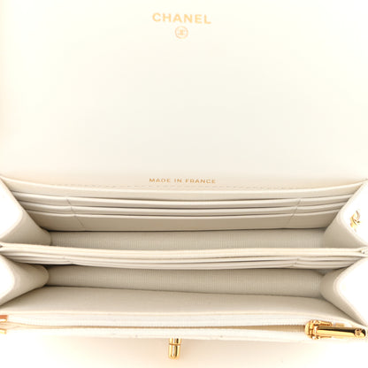 Chanel Shiny Caviar Quilted Flap Charm Small Wallet On Chain WOC White 5 of 15