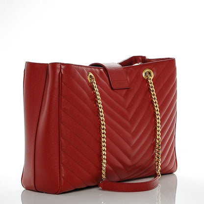 Saint Laurent Grain De Poudre Matelasse Chevron Monogram Shopping Bag Red 3 of 6