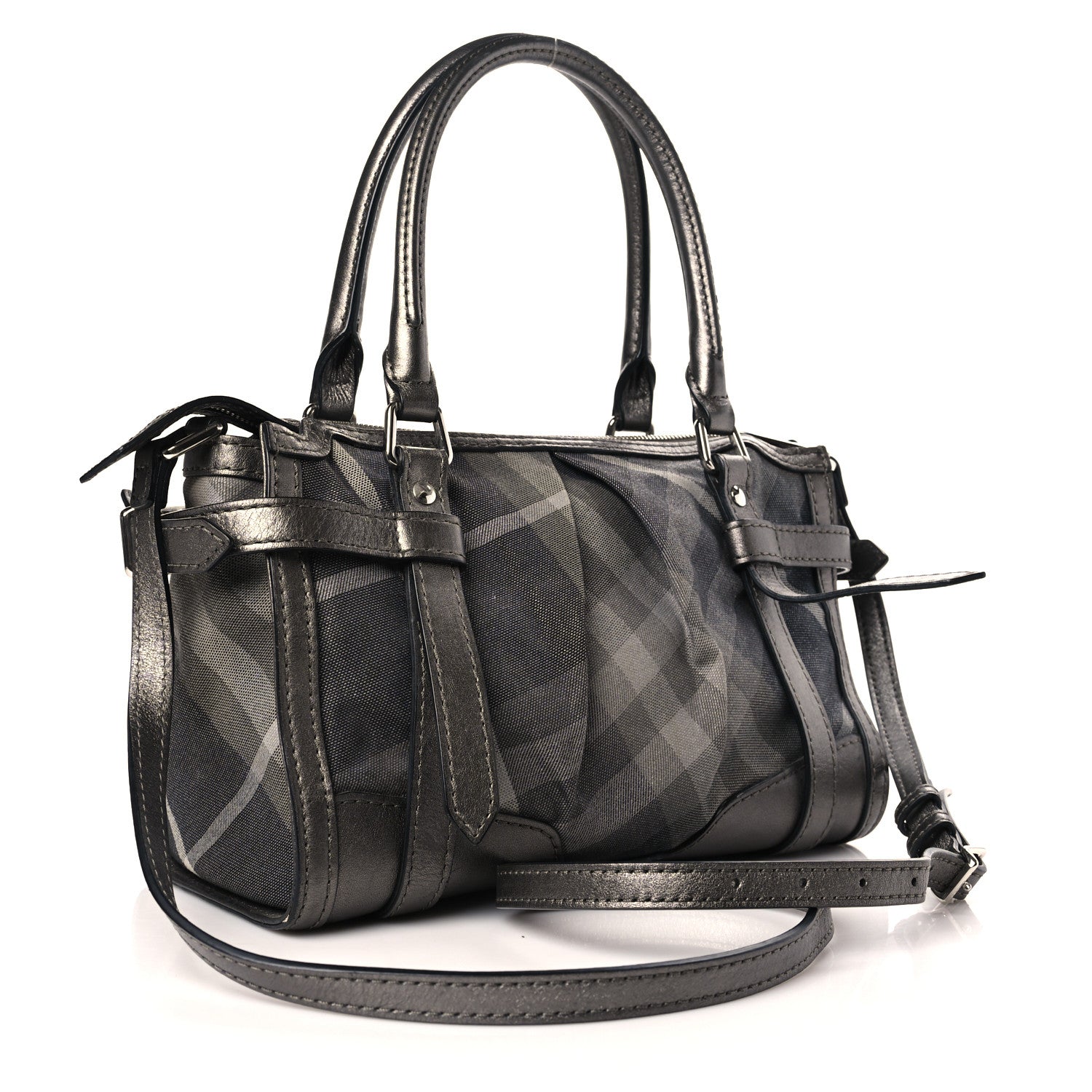 Burberry Shimmer Check Pilgrim Satchel Pewter 3 of 8