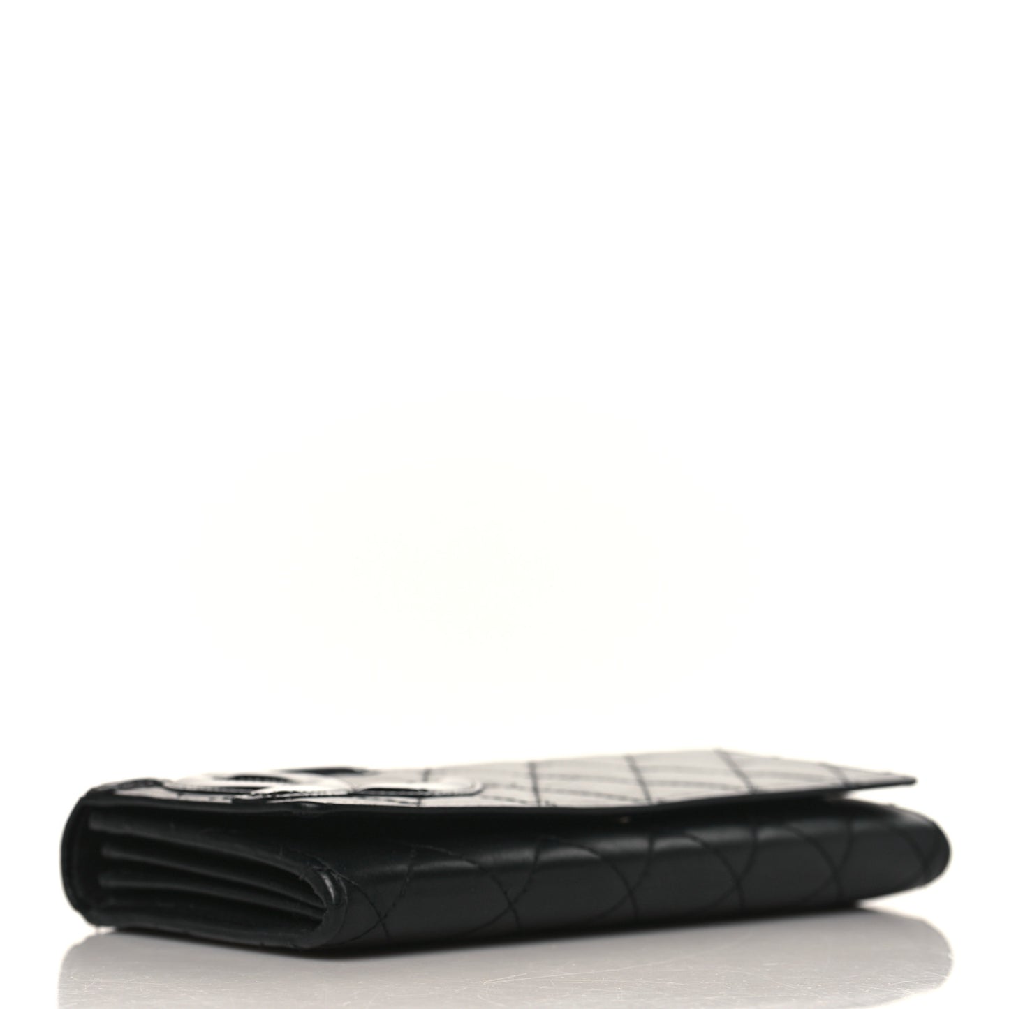 Calfskin Quilted Cambon Gusset Flap Wallet Black
