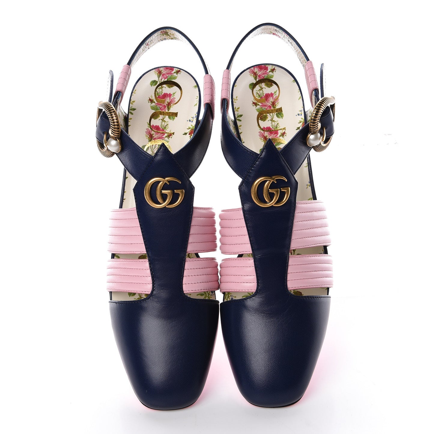Malaga Kid Mid Heel T Strap Sandals 36.5 Royal Bluette Sugar Pink