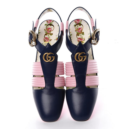 Gucci Malaga Kid Mid Heel T Strap Sandals 36.5 Royal Bluette Sugar Pink 5 of 9