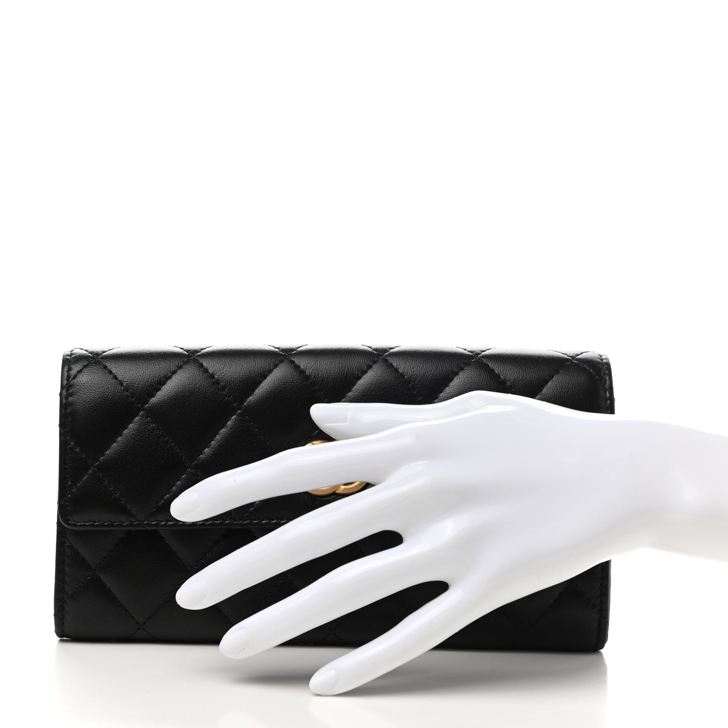 Lambskin Quilted Long Flap Wallet Black