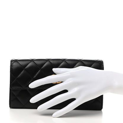 Chanel Lambskin Quilted Long Flap Wallet Black 2 of 9