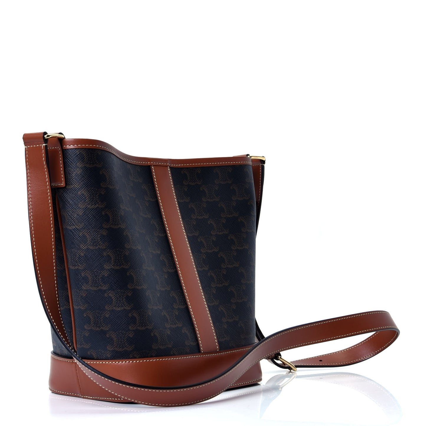 Triomphe Canvas Calfskin Small Bucket Bag Tan
