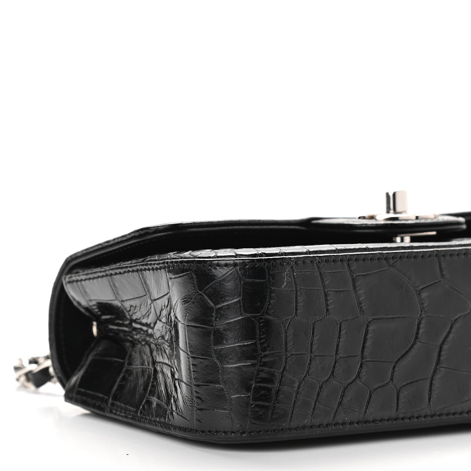 Chanel Calfskin Crocodile Embossed Cocodile Rectangular Mini Flap Black 7 of 8