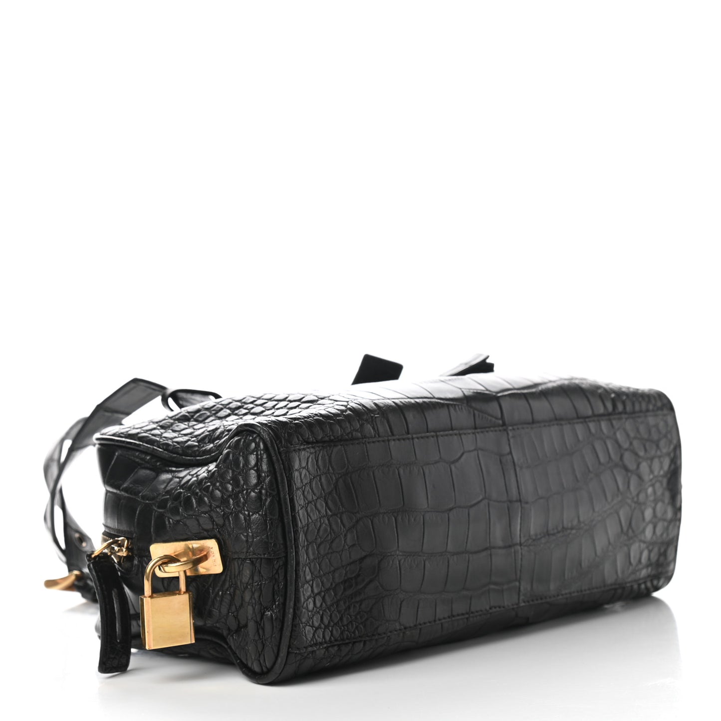 Calfskin Crocodile Embossed Satchel Black