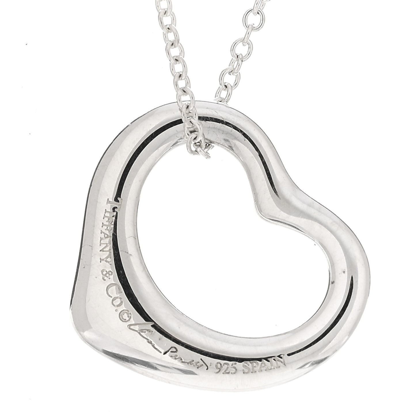 Sterling Silver 16mm Elsa Peretti Open Heart Pendant Necklace