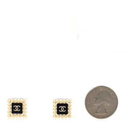 Chanel Pearl Resin Square CC Earrings Black Transparent 2 of 4