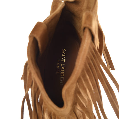 Saint Laurent Suede New Western 80 Fringe Ankle Boots 40 Light Tan 7 of 9