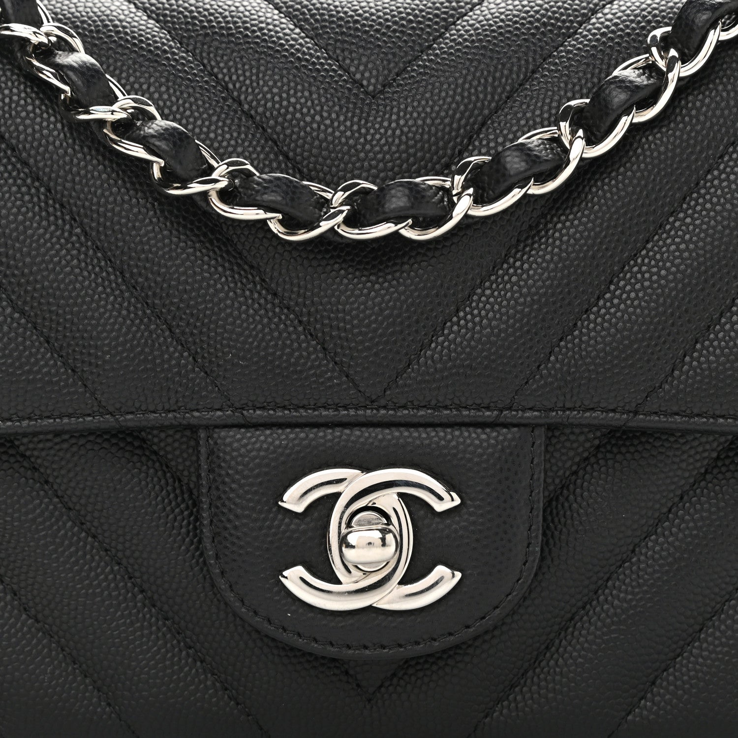 Chanel Caviar Chevron Quilted Mini Rectangular Flap Black 8 of 10