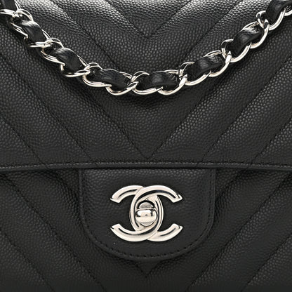 Chanel Caviar Chevron Quilted Mini Rectangular Flap Black 8 of 10